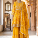 Ivory Gold Tissue Silk Designer Kurti Pant Set